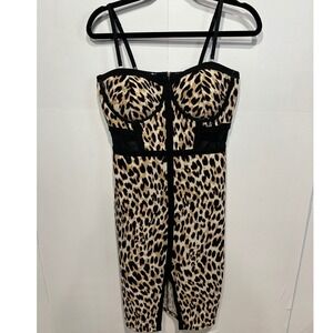 Material Girl Leopard Print Corset Dress Womens Jr Size XL Mesh Panel XL